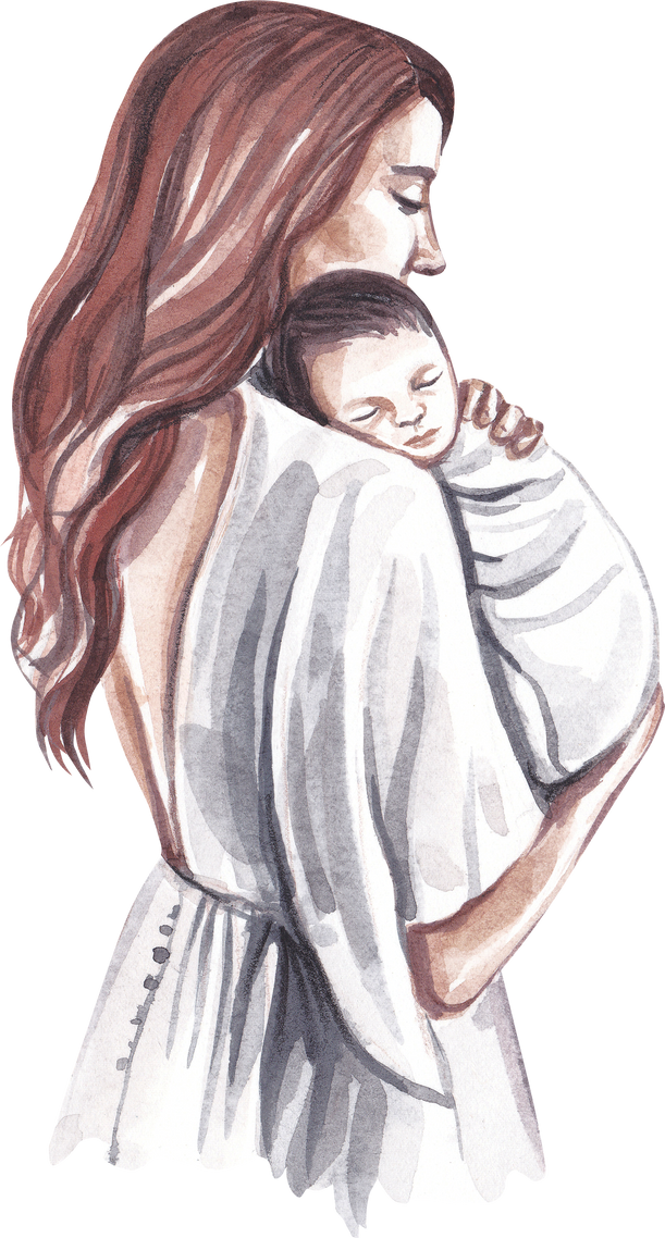 Mother's Day. Watercolor Illustration of a Mother and Baby